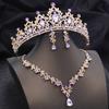 Opal Blue Tiaras Sets Bridal Jewelry Set for Princess Wedding Crown and Necklace Earring Prom Birthday Dress Costume Accessories