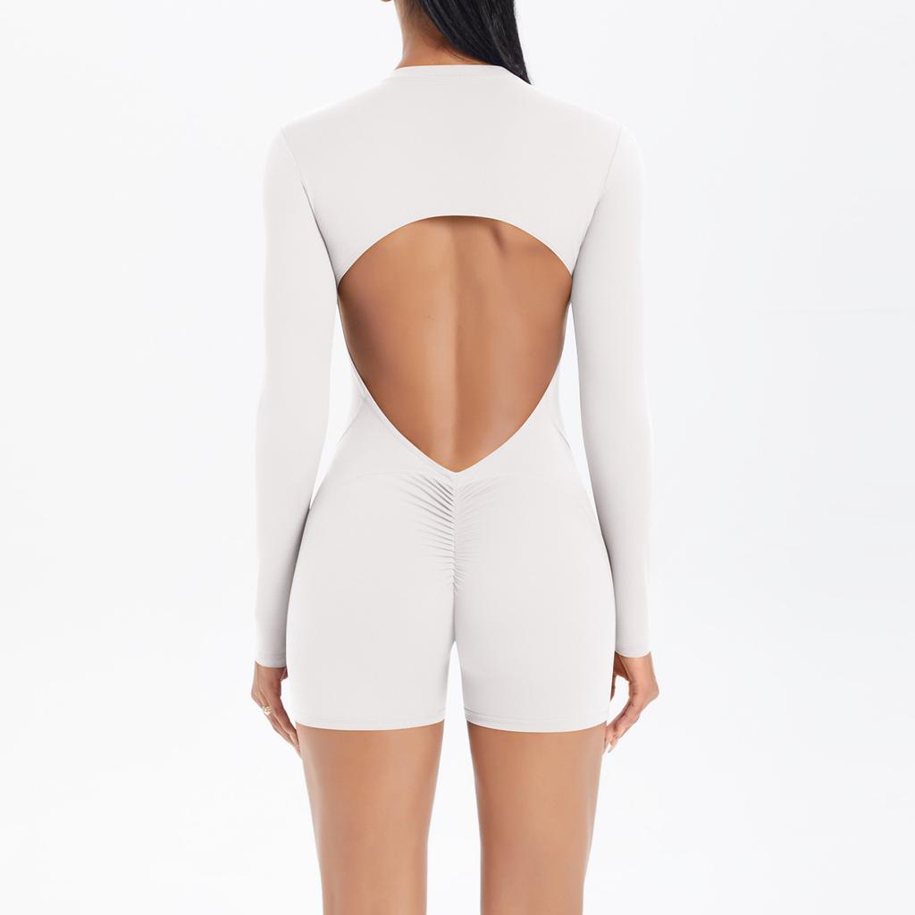 Комбинезон с вырезами на спине, без спины, на молнии до середины, с персиковыми ягодицами для спорта, фитнеса, бега и йоги. Женский комбинезон