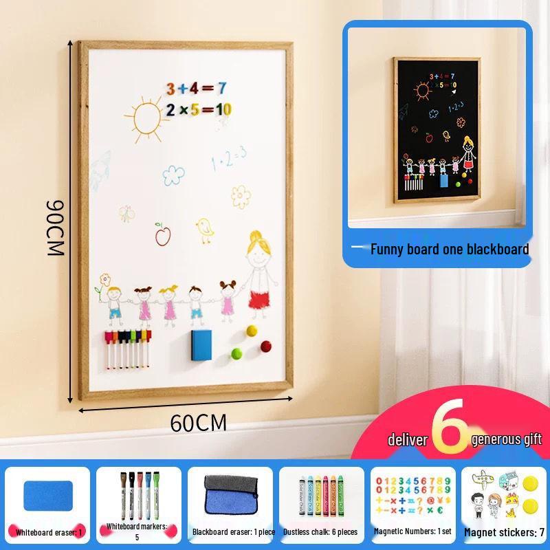 Двусторонняя магнитная мольберт-доска из массива дерева: Стирающаяся доска для рисования и письма без пыли для детей.