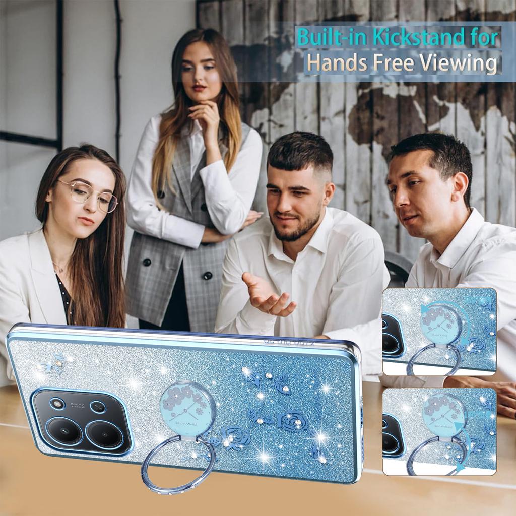 Для Xiaomi Redmi 15C 4G (Глобальный) (171 мм) Чехол Кольцо Подставка ТПУ Цветы Чехол для Телефона Градиент Блестки