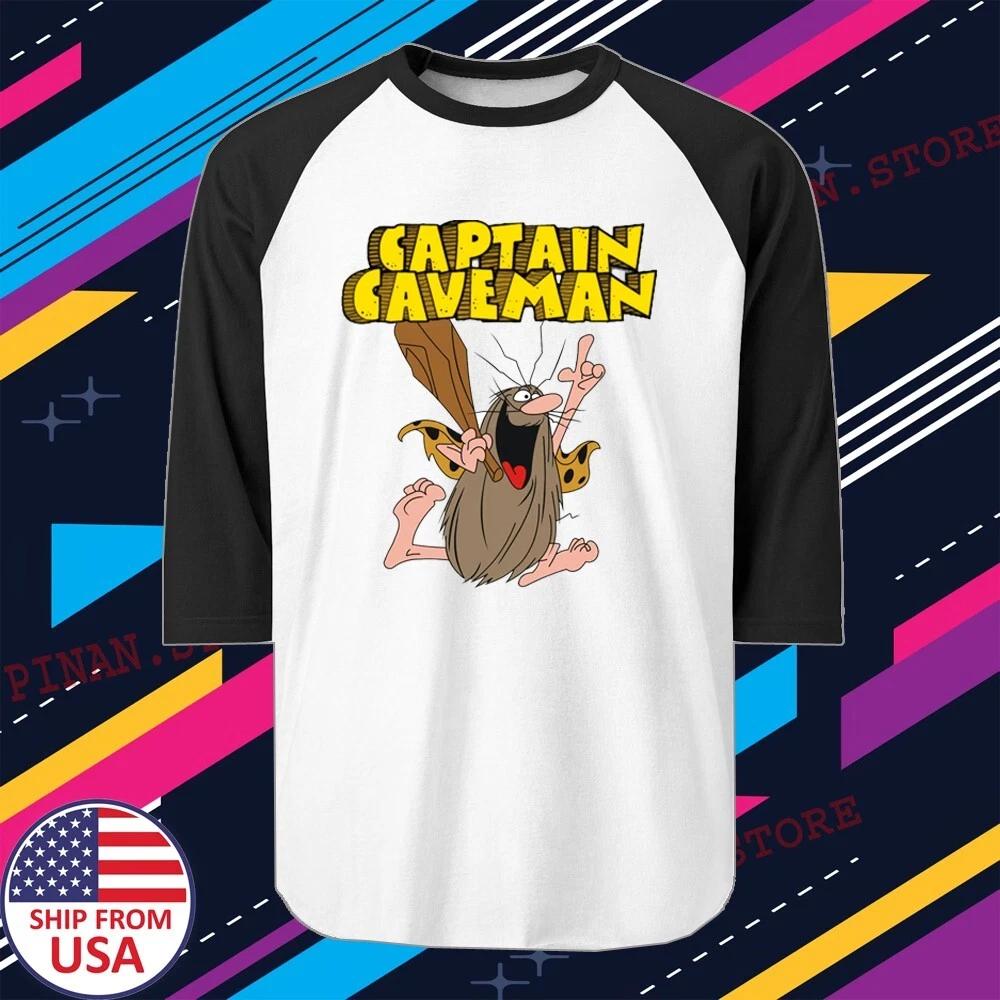 Captain Caveman Cartoon TV Show Men's Raglan Black Size S to 2XL