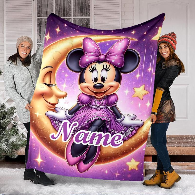 Персонализированный плед с Минни – С индивидуальным именем, Уютный плед на все сезоны, Можно стирать в машине, Персонализированный плед
