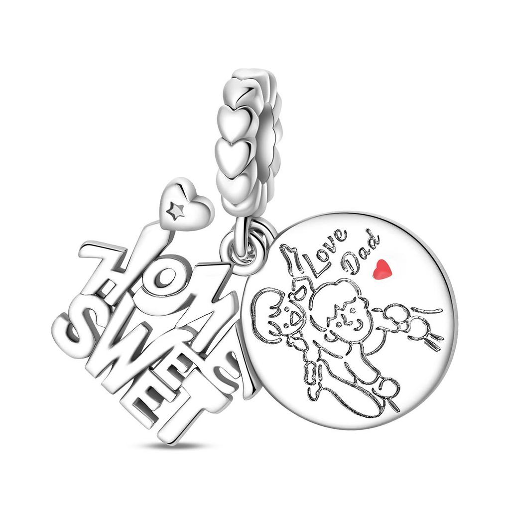 2026 Family Relatives Valentine's Day Charm Beaded Pendant DIY Jewelry Bracelet Necklace Accessories 925 Silver