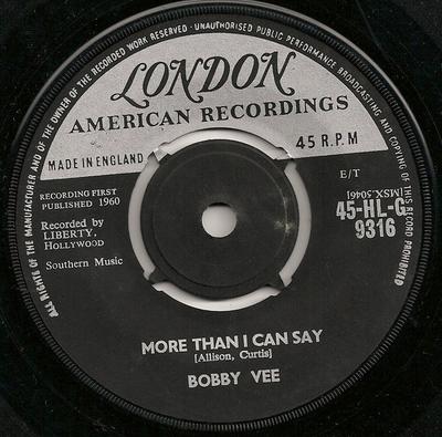 7-дюймовая пластинка BOBBY VEE - More Than I Can Say 45HLG9316 London Records 1960 UK Rock Б/у