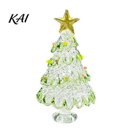Holiday Desktop Decorations Hand Blown Glass Christmas Tree Figurine, Mini Tabletop Small Gifts Xmas Ornament, Handmade Decoration Handcrafted Art