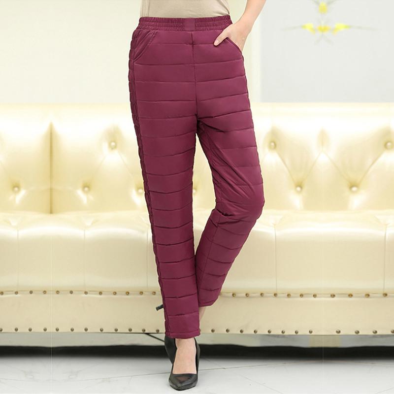 Теплые зимние утепленные брюки для мам среднего и старшего возраста L ~ 5XL, пуховые брюки, женские теплые брюки большого размера с высокой талией