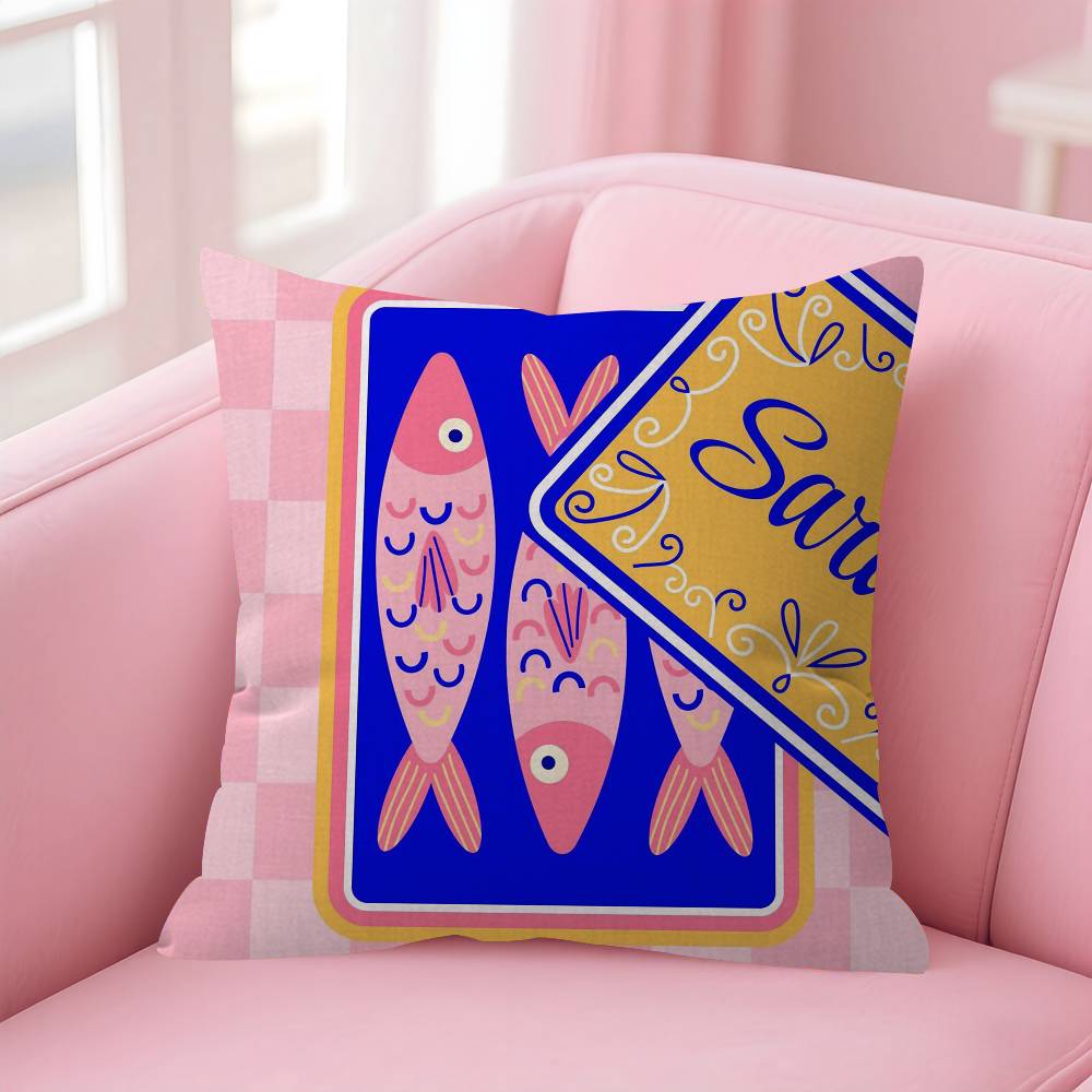 Anime Sardines Art Pillow Cushion Cover Pillowcase Living Room Sofa Home Decor Customized