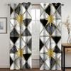 Modern Black Gold Texture Marbling Abstract Design 2 Pieces Shading Window Curtain For Living Room Bedroom Decor