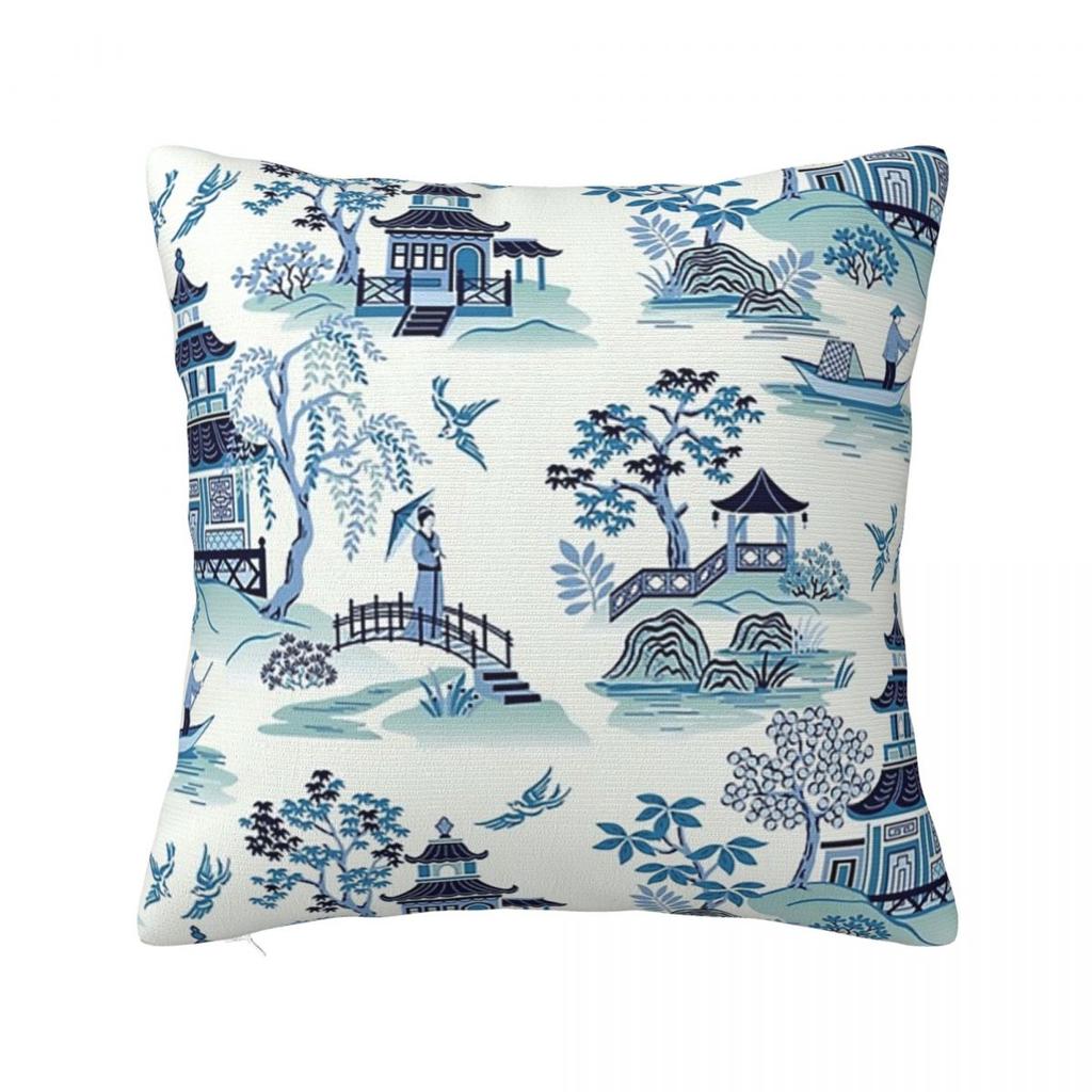Blue Willow Chinoiserie Square Pillowcase Pillow Cover Polyester Cushion Zip Decorative Comfort Throw Pillow for Home Car