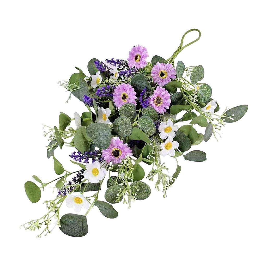 Front Door Teardrop Wreath,Artificial Wreath Swag,Floral Flower Decorative Spring Summer Wall Hanging Decor for Window,Garden