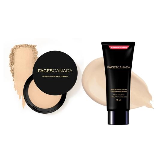 FACESCANADA Weightless Stay Matte Compact Витамин Е и масло ши, SPF 20 Натуральный 02, 9 грамм и невесомая матовая основа Mini 18 мл