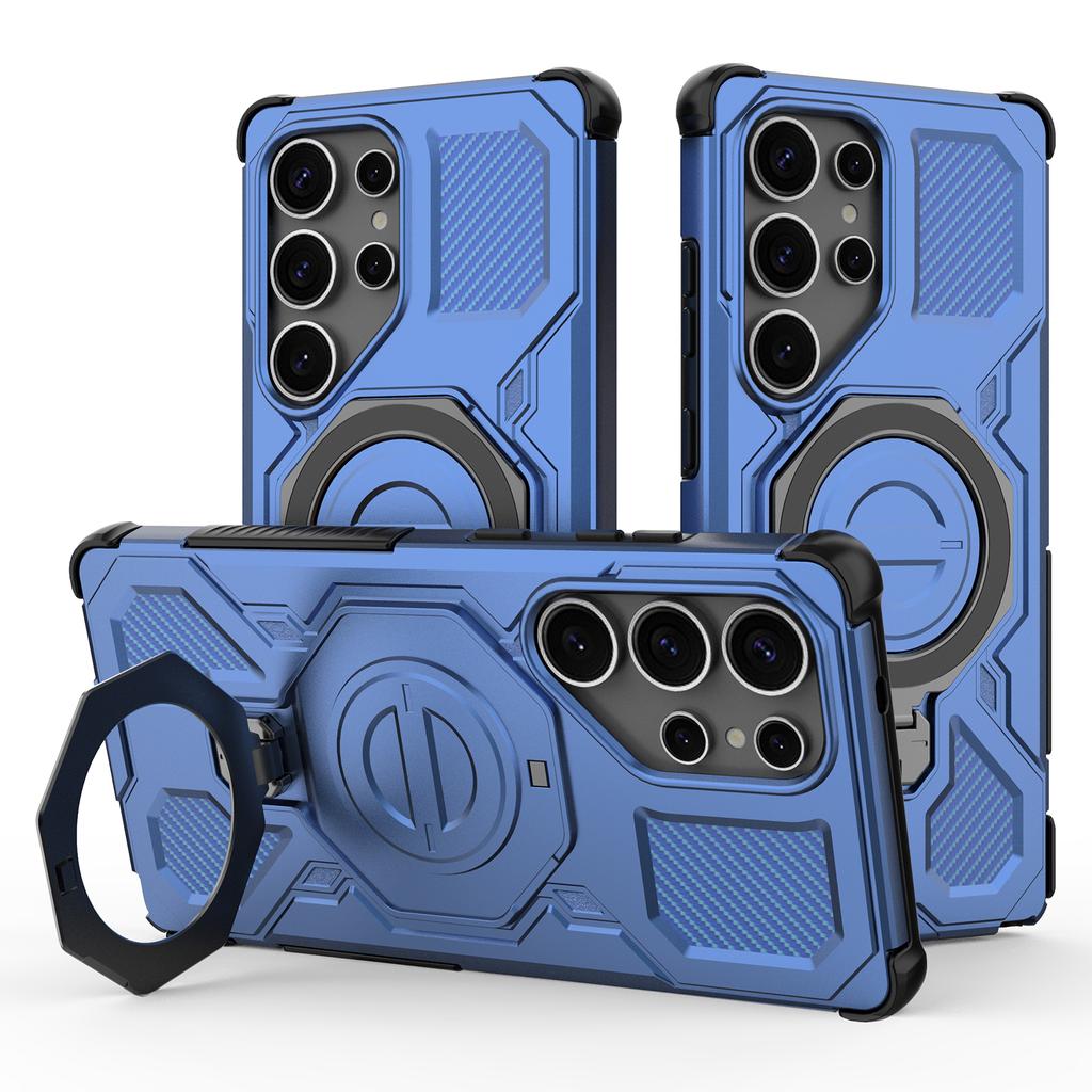 Магнитный чехол для Samsung Galaxy S25 Ultra с вращающейся металлической подставкой, задняя крышка для телефона из ПК+ТПУ