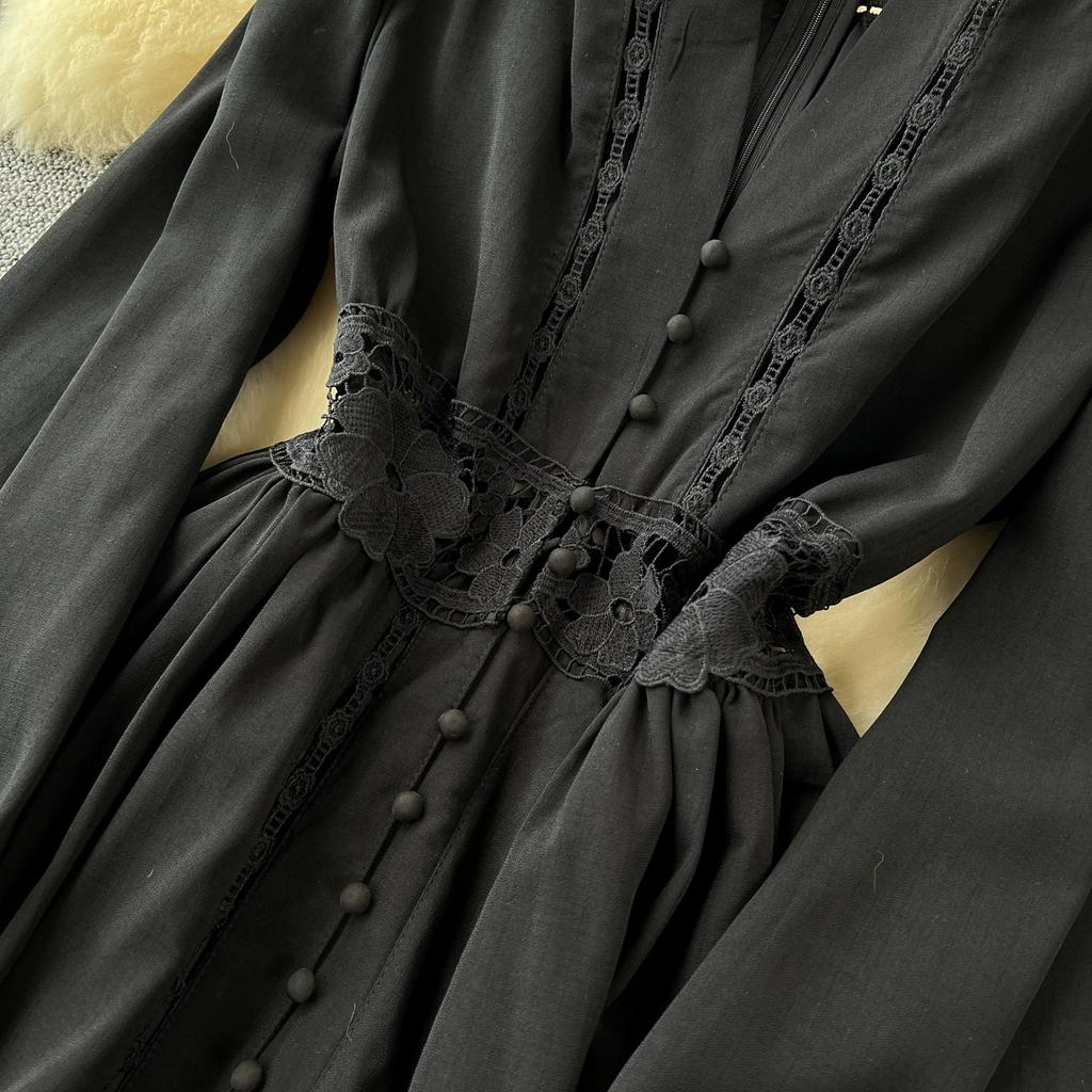 Весенне-осенние женские элегантные кружевные однобортные длинные праздничные пляжные платья макси с вышивкой