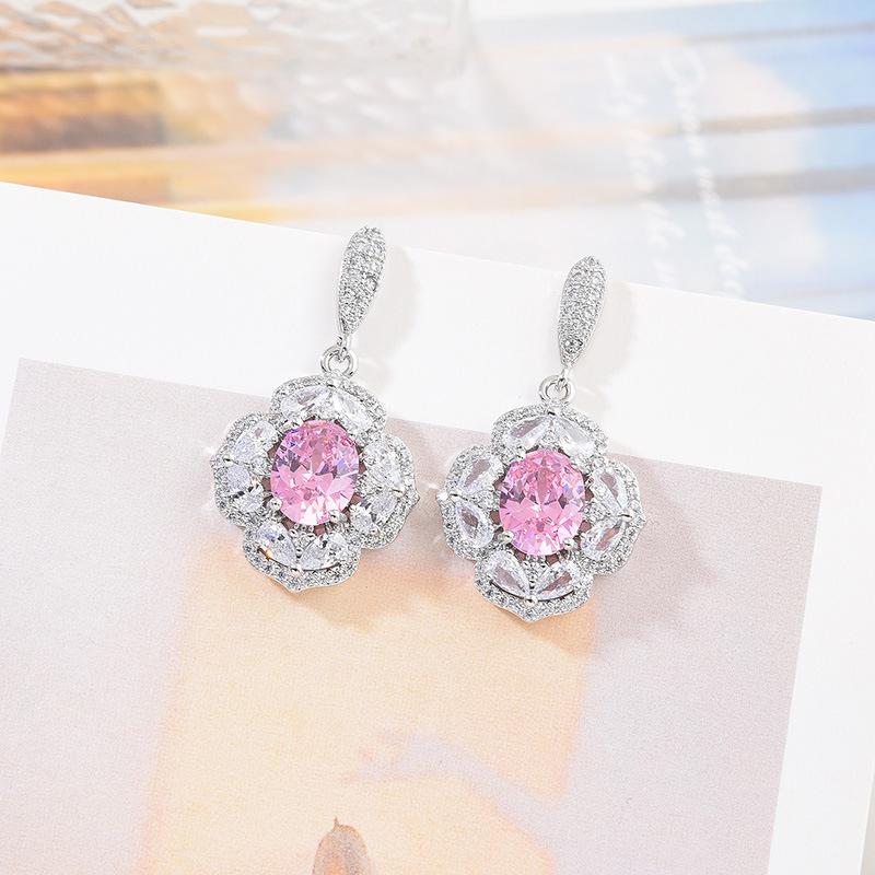 Light Luxury Fashion Temperament Full Diamond Earrings 925 Silver Needle Earrings Inlaid With Zircon Earrings, Multi-Color