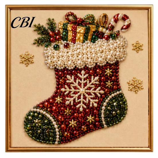 Holiday DIY Projects for Family Christmas Faux Pearl Painting Art Kit with Frame, Santa Stress Relief Crafting Activities Beads Craft Adults Beginner,