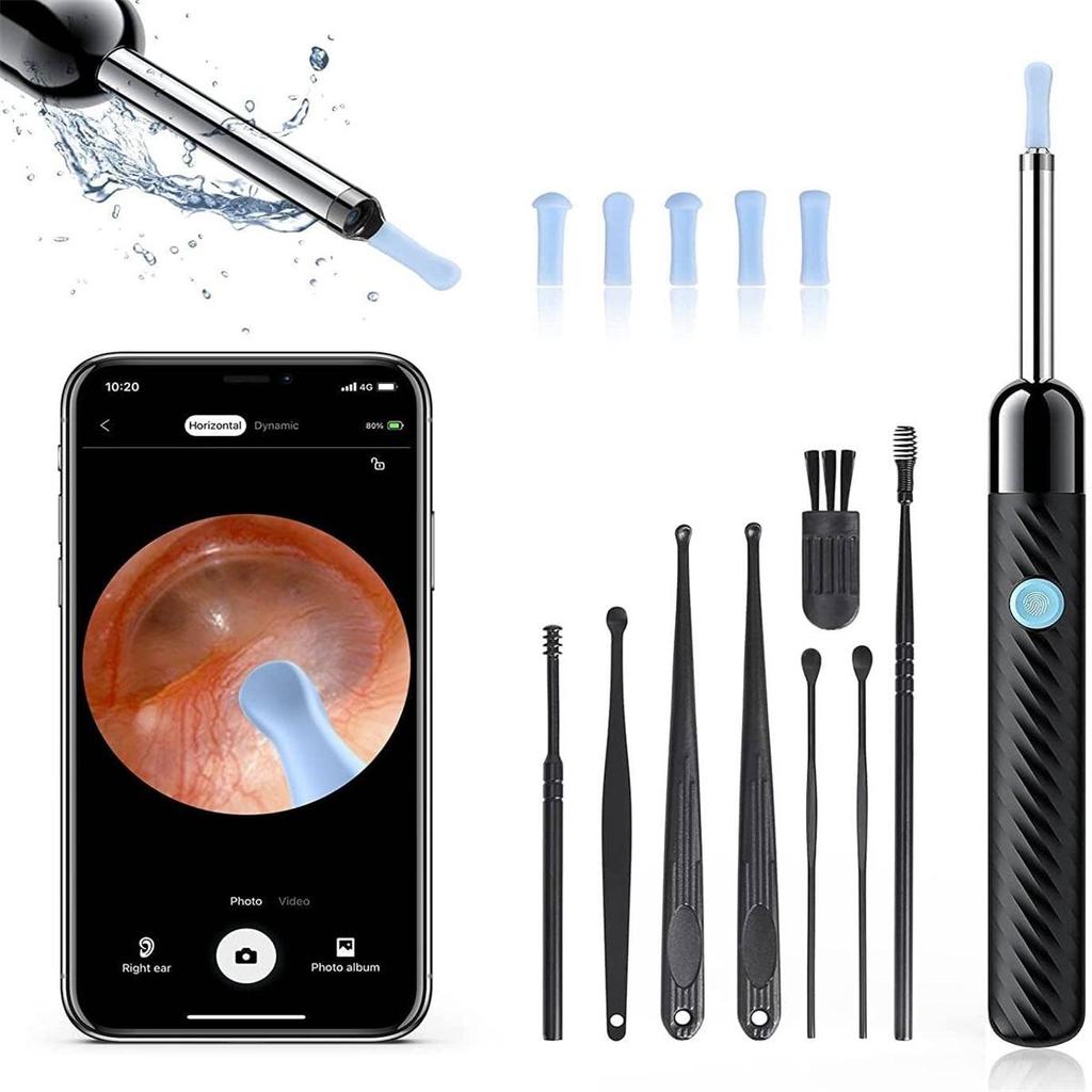 Ear Cleaning Camera 1080P HD with LED Light, 8-in-1 Ear Pick Kit with Wireless App for Android iOS, Black