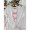 Женская футболка в корейском стиле с розовым бантом - топ с коротким рукавом и круглым вырезом, модная одежда в корейском стиле для весны и лета