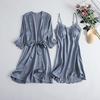 Women's Silk Five-Piece Pajama Set: Spring/Autumn Nightdress & Robe with Chest Pad