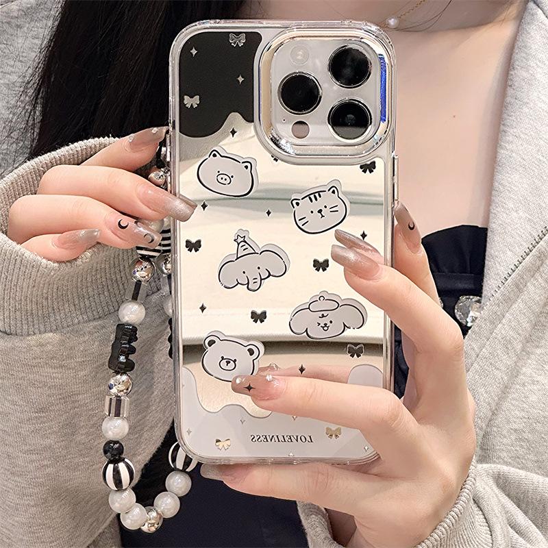 Силиконовый чехол для телефона Zhitai Cartoon с зеркалом и браслетом для iPhone 12/14/15Pro/16Promax