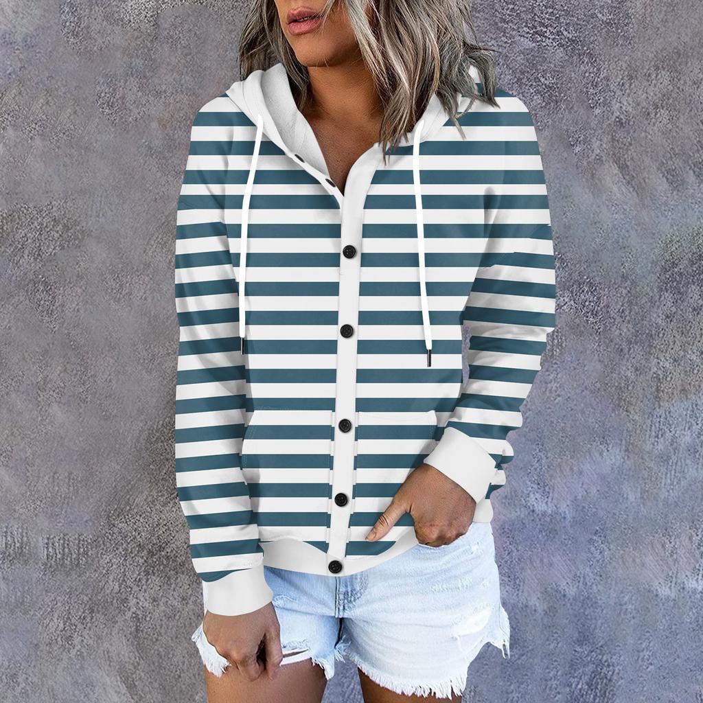 Женская толстовка с капюшоном, полосатый принт, длинные рукава, свободная спортивная куртка с капюшоном
