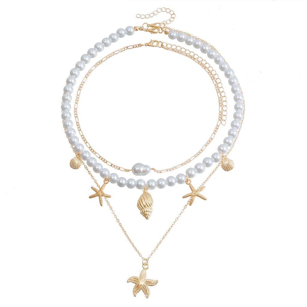 Аксессуары Богемное Пляжное Ожерелье из Бусин Жемчуг Морская Звезда Ракушка Винтажное Праздничное Ожерелье