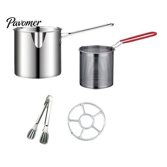 Small Deep Fryer with Basket Pot Removable Frying Basket, Durable Stainless Steel Compact Oil Filter French Fry Pan Pot, No Spill Saving for Fries And