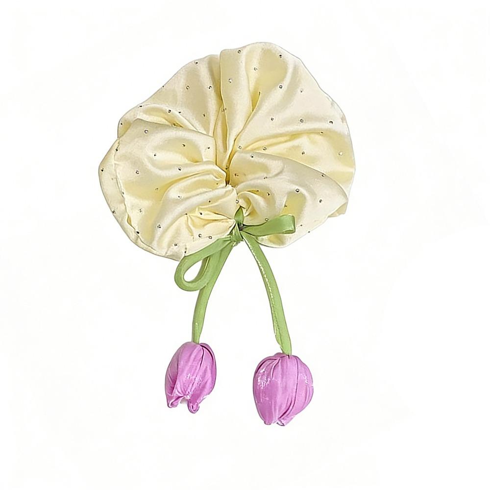 Spring Design Tulip Headbands Elastic Material Mesh Strap Satin Hairstring Bow Hanging Flower Handmade Butterfly Knot