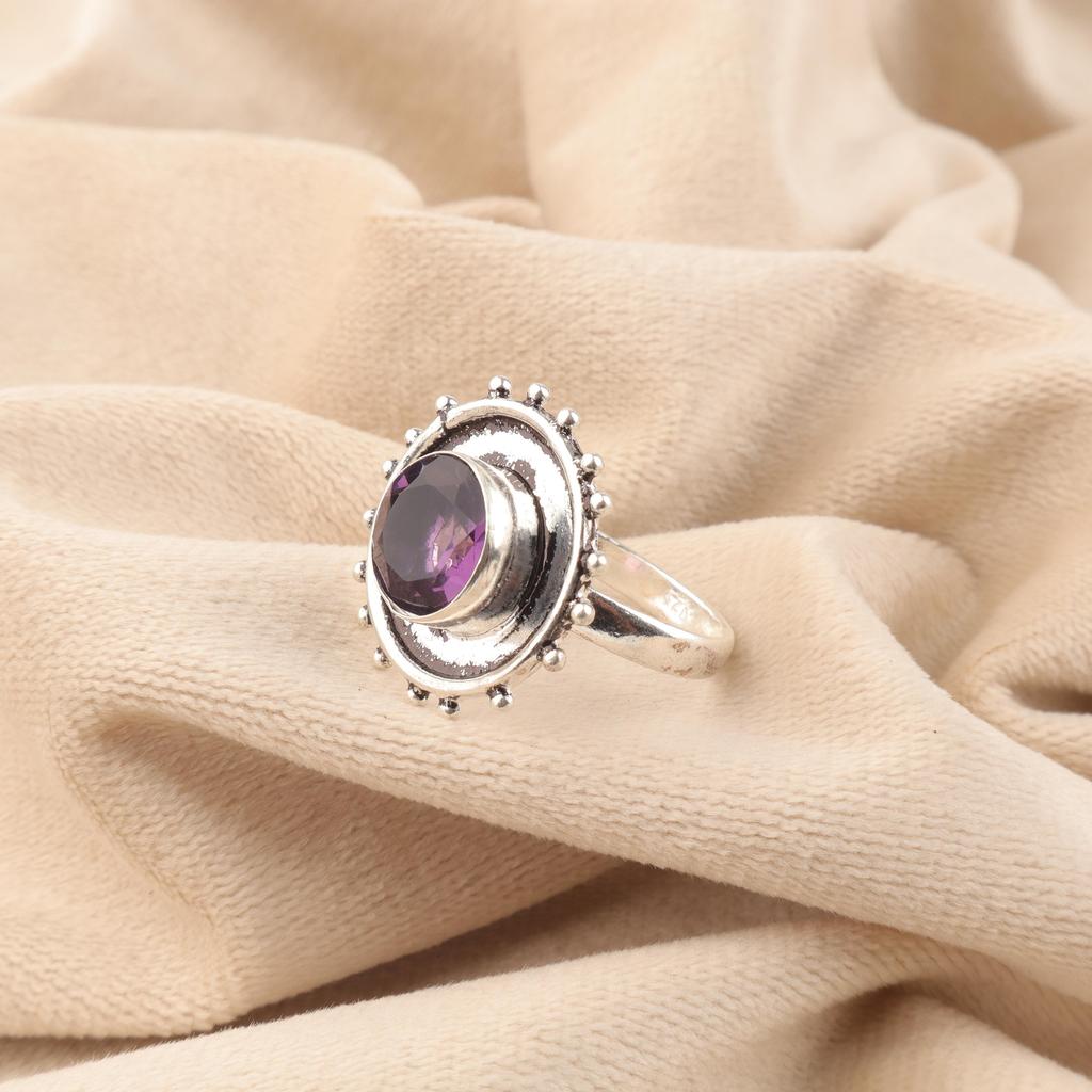 Кольцо с аметистом, Кольцо из стерлингового серебра 925 пробы, Ювелирное изделие ручной работы, Серебряное кольцо с аметистом Привлекательное кольцо из серебра с драгоценным камнем для свадебного подарка