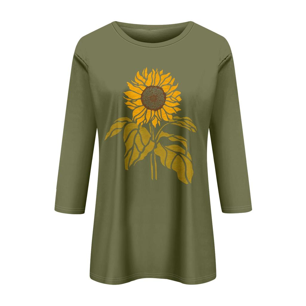 Women's Fashion Casual Printed Seven Sleeve Round Neck Top