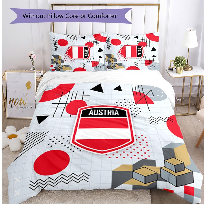 Austria Football Printed Bedding 3 Piece Set Cozy Breathable Bed Cover Set as Housewarming Holiday Gift