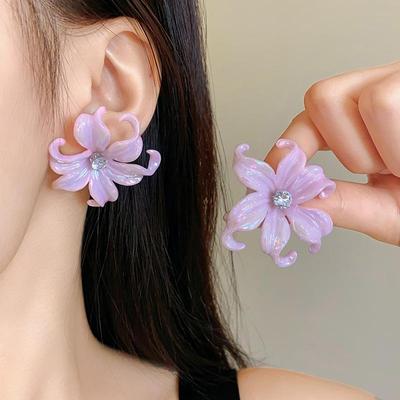 Женские серьги-гвоздики с розовыми цветами, корейская мода, милые цветочные, летние каникулы, элегантные украшения для ушей из хрустальной смолы