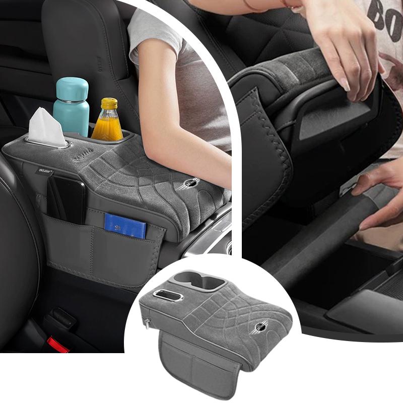 Car Armrest Box Height Increase Pad with Storage Bag Suede Cover For BMW Mini Cooper R50 R53 R55 R56 R60 R61 F54 F55 F56 Sticker py2