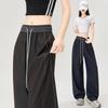Tennis Denim Banana Wide-leg Pants for Women In Spring and Summer New Style Draped High-waist Drawstring Straight Scimitar Pants