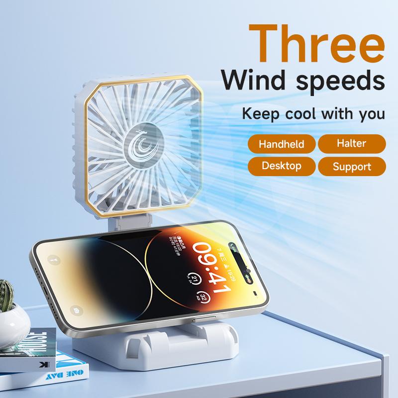MINI Fan Foldable Desktop Fan Third Gear Adjustable Neck Fans Portable USB Recharge Outdoor Air Conditioner with Phone Holder