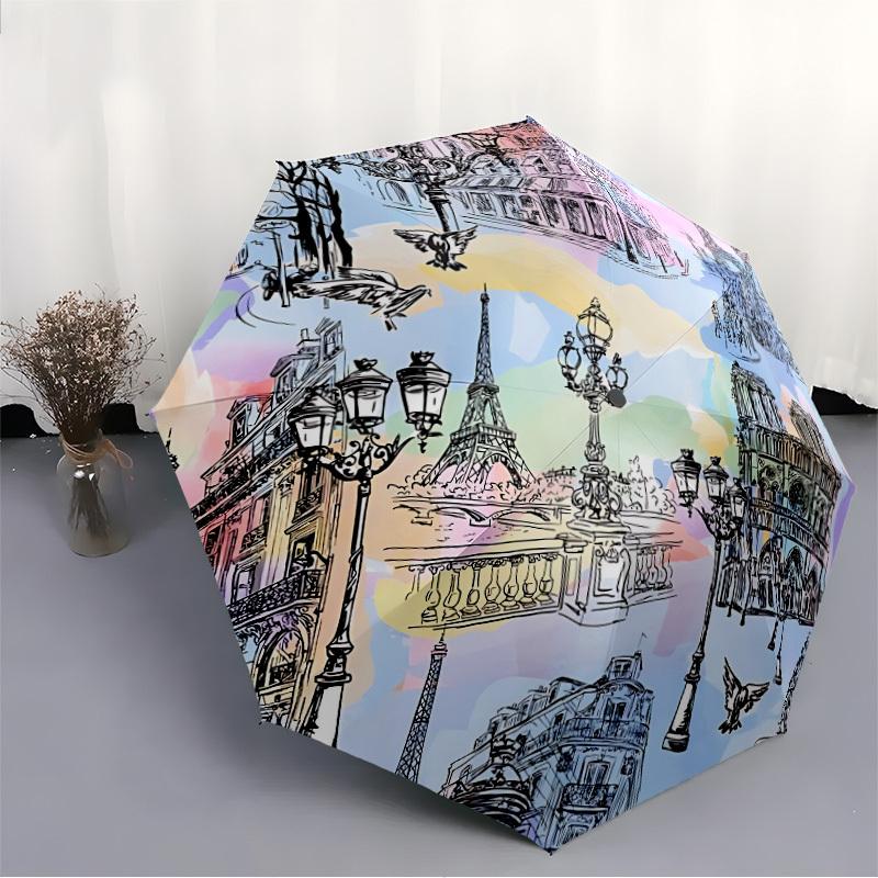 1pc Paris Landmarks Automatic Folding Umbrella - 8-Rib Automatic Open/Close, Large Canopy Birthday Festival Gift yy251217121