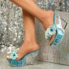 Туфли на танкетке 11 см для ночного клуба, женская обувь на танкетке с цветочным узором, обувь для подиумных танцев на шесте, обувь с кристаллической подошвой LFD-1101-A21