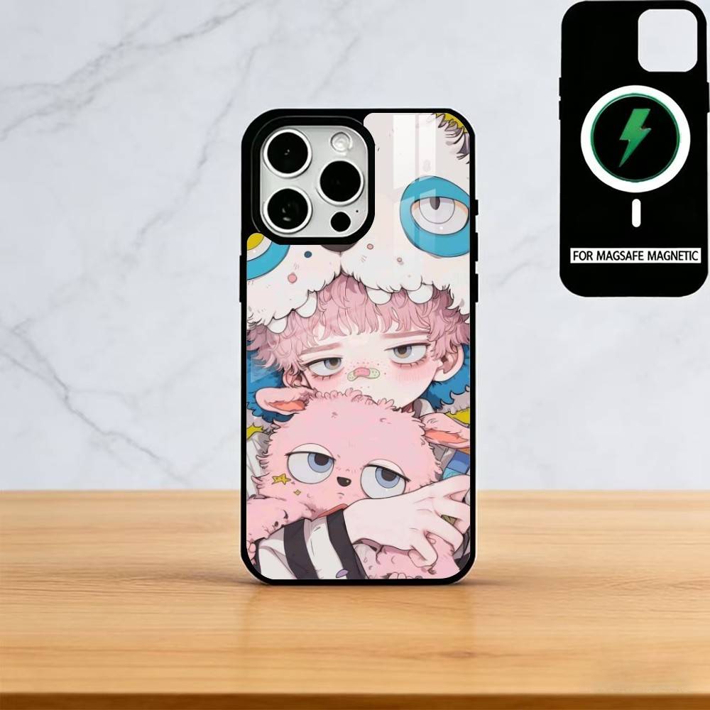 Чехол для телефона с чиби-девочкой для iPhone 17, 16, 15, 14, 13, 12, 11 Plus, Pro, магнитный с Magsafe, беспроводная зарядка