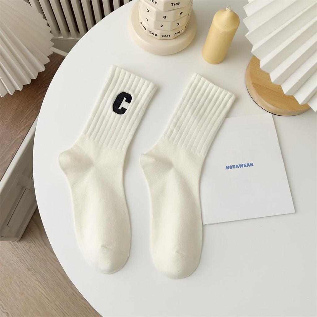 Чжуцзи Женские Модные Вышитые Носки до Середины Икры с Буквами - Колледж Стиль, Весна и Осень Универсальные Спортивные Носки