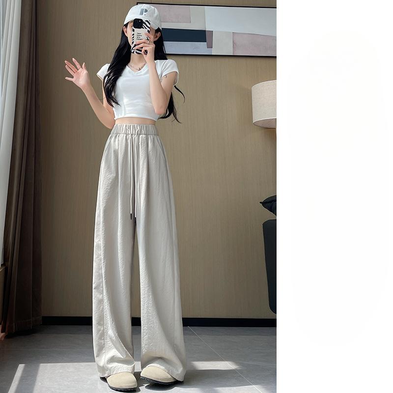 Белые спортивные широкие брюки для лета женские драпированные прямые свободные повседневные брюки быстросохнущие ледяной шелк банановый атлас брюки-шаровары