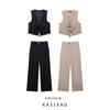 Kaslead New Arrival Women's Fashion Style Beaded Linen Vest Casual Pants 7901322 7901222