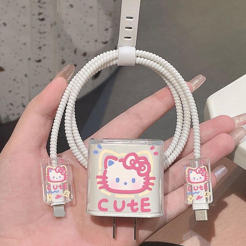 Sanrio Hello Kitty Мультяшный Милый Зарядное Устройство Для Телефона И Защита Кабеля Защитный Чехол Для Адаптера Зарядки iPhone 18 Вт/20 Вт