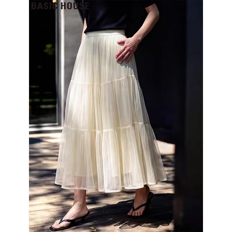 Basic House French A-Line Mesh Midi Skirt