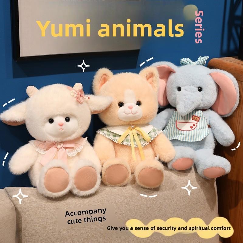 Plush Sheep Elephant Toys With Striped Apron And Bow Decoration For Gift Kids