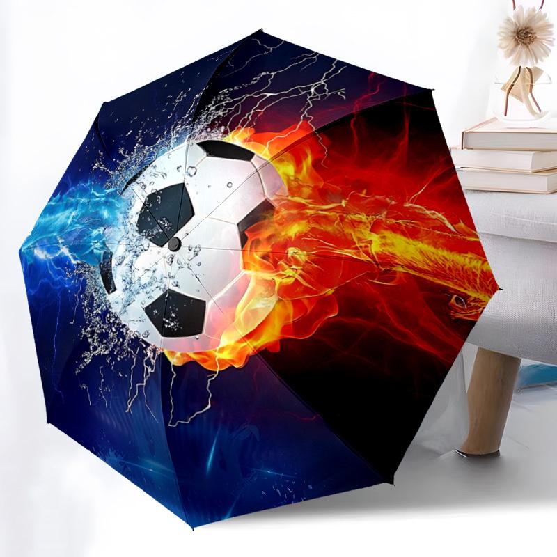 1pc Soccer Ball, Fire Automatic Open/Close Umbrella with One-Touch Button, Compact Folding Canopy, Sturdy 8-Rib Windproof Design S48