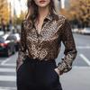 Женская элегантная блузка с леопардовым и цветочным принтом, с длинным рукавом