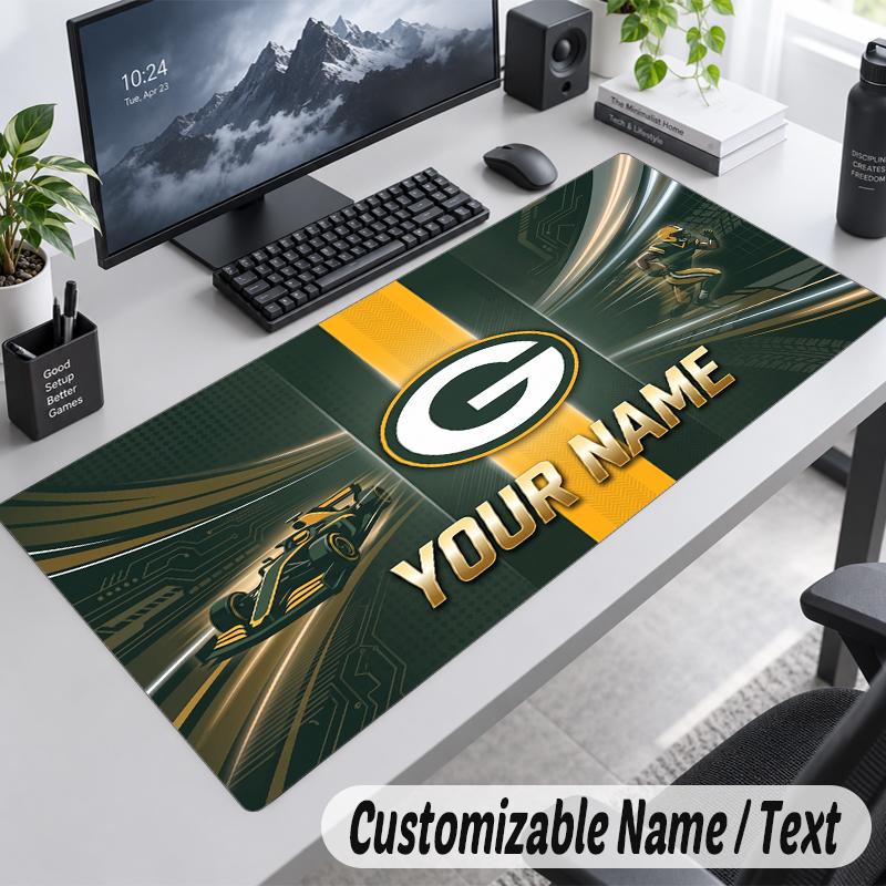 Custom Name Text Mouse Pad Green Bay Packers Personalized Desk Pad For Work And Gaming