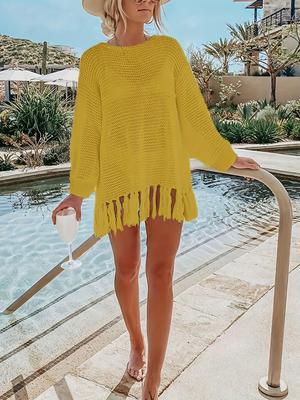 Женский европейский и американский вязаный пляжный кардиган с кисточками