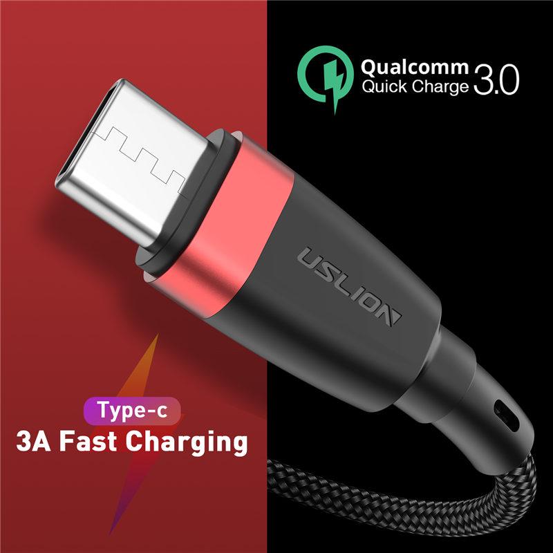 USLION Кабель USB Type C 3A для быстрой зарядки мобильного телефона Samsung Type-C Кабель USB C для зарядки
