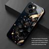 Черный золотой лотос Закаленное стекло Чехол для телефона Подходит для iPhone 17 16 15 14 13 12 11 Pro/Max/Plus Ударопрочная задняя крышка