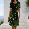 Women Plus Size Round Neck Short Sleeve Snowflake Printed Navy Blue A Line Midi Dress
